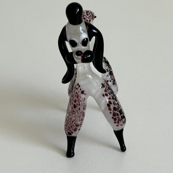 Art Glass Lampwork  2.5inch Poodle Black White Retro 50s Look - Picture 3 of 6